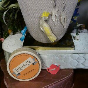 Erstwilder Hello Cocky Charming White Cockatoo Bird Brooch w/ Matching Earrings